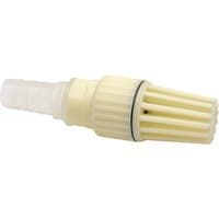 Beige Draper foot valve strainer, 25mm/1", with ribbed cylindrical body and slotted intake design.
