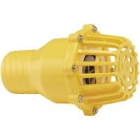 Yellow Draper foot valve strainer, 75mm, with ribbed body and metal screws on the cage-like front.