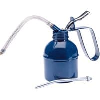 Blue Draper Force Feed Oil Can, 300ml, with flexible spout, metal handle, and additional silver nozzle attachment.