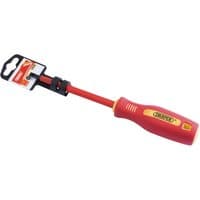 Red and yellow Draper insulated slot screwdriver, 5.5 x 125mm, with ergonomic handle and protective blade cover.