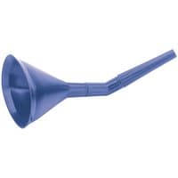 Blue Draper funnel with detachable offset neck, wide mouth, and narrow spout for easy pouring.