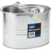 Galvanised steel mop bucket, 9L, by Draper with a metal handle and pouring spout.