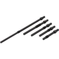 Black Draper glow plug adaptor kit with five metal adaptors of varying lengths for Peugeot, Citroen, Ford, and Mazda.