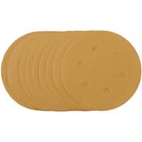 Gold sanding discs with hook & loop backing, 150mm diameter, 240 grit, pack of 10, by Draper.