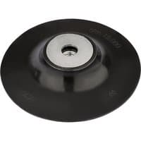 Black Draper grinding disc backing pad, 125mm, with central metal hub and threaded hole.