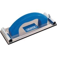 Blue-handled Draper hand sander, 1/2 sheet size, with metal clamps and rectangular sanding base.