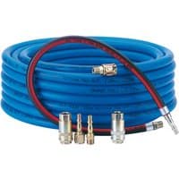 Blue Draper Heavy Duty Air Connector Kit with coiled hose, brass fittings, and metal connectors, 3/8" size.