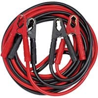 Red and black Draper heavy duty booster cables, 6.5m length, 50mm² thickness, with sturdy insulated clamps.