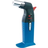 "Draper Heavy Duty Gas Torch, blue and black with red ignition button and silver nozzle"