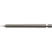 Hexagonal steel insert bit, 1.5mm tip, 100mm long, with 1/4" hex shank, silver finish, by Draper.