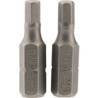 Draper hexagonal insert bits, 4mm, 1/4" hex, 25mm long, silver, engraved with "CR-V H4," pack of 2.