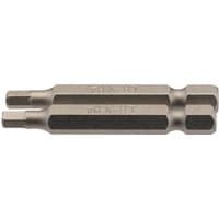 Draper hexagonal insert bit, 4mm, 1/4" hex, 50mm long, silver, pack of 2, with engraved brand name.