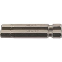 Draper hexagonal insert bits, 6mm, 1/4" hex, 50mm long, silver metallic finish, pack of 2.