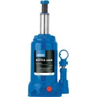 Blue Draper hydraulic bottle jack, 4 tonne capacity, with high lift mechanism and black label on the front.