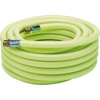 Bright yellow Draper high-vis air line hose, 15.2m long, 13mm bore, with 1/2" BSP metal fittings.