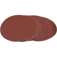 Pack of five round brown sanding discs, 180mm, 80 grit, with hook and loop backing.