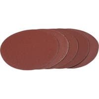 Red Draper sanding discs, 180mm, assorted grit, pack of 5, with hook and loop backing, made from aluminium oxide.