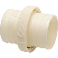 Cream-colored Draper hose coupling adaptor, 75mm/3", with ribbed surface and a central tightening ring.