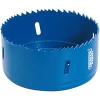 Blue Draper HSS bi-metal holesaw blade, 105mm diameter, with sharp teeth and ventilation slots.