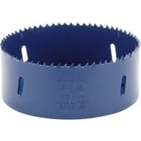 Blue Draper HSS bi-metal holesaw blade, 108mm diameter, with sharp serrated edge and ventilation slots.