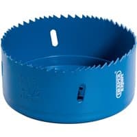 Blue Draper HSS bi-metal holesaw blade, 114mm diameter, with sharp teeth and side slots for easy attachment.