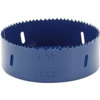 Blue Draper HSS bi-metal holesaw blade, 121mm, with jagged edge and side slots for easy attachment.