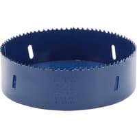 Blue Draper HSS bi-metal holesaw blade, 140mm diameter, with sharp teeth and side slots for efficient cutting.