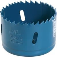 Blue Draper HSS bi-metal holesaw blade, 70mm diameter, with sharp teeth and side slots for easy attachment.