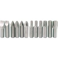 "Draper Impact Screwdriver Bit Set, 12 silver bits with varied tips for different screw types, neatly aligned."