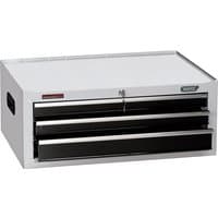White Draper tool chest with three black drawers, 26-inch width, metal handles, and lockable top.