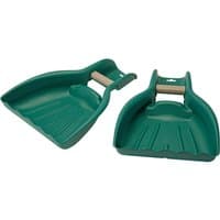 Green Draper Leaf Collectors with ergonomic handles and wide scooping surfaces, designed for efficient leaf collection.