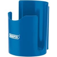 Blue Draper magnetic cup holder with curved design and logo on front.