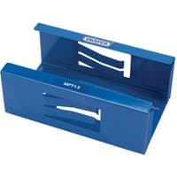 Blue Draper magnetic holder for glove or tissue box with cut-out design and Draper logo on top.