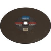 Round black Draper metal cutting disc, 355mm diameter, central label with blue logo and specifications.