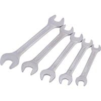 Silver Draper metric open end spanner set, five pieces in graduated sizes, with embossed brand name on handles.