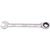 Silver Draper 18mm ratcheting combination spanner with open-end and ratchet ring on opposite ends.