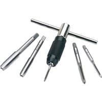 Draper metric tap and holder set with black handle and five silver taps in various sizes.