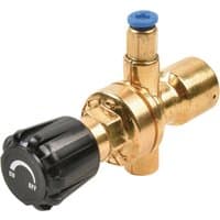 Brass Draper MIG gas bottle regulator with black on-off knob and blue-tipped valve, no gauge included.