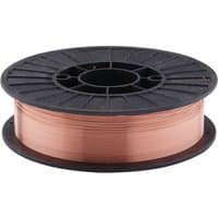 Copper-colored Draper MIG welding wire spool, 0.8mm thickness, 5kg, on a black plastic reel.