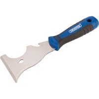 "Draper Multi Function Scraper with blue and black ergonomic handle and stainless steel blade with multiple edges"
