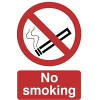 Draper No Smoking sign, 200x300mm, red circle with cigarette icon and red "No smoking" text below.