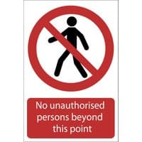 "Draper warning sign with red circle and slash over person icon, text 'No unauthorised persons beyond this point'"