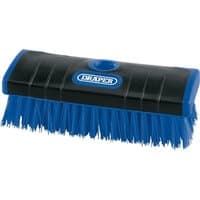 Draper Nylon Scrub Brush with blue bristles, black handle, and blue accents, featuring a central mounting hole.