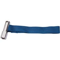 Draper oil filter strap wrench with blue strap and silver metal handle, 1/2" square drive, 120mm capacity.