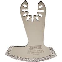 Draper oscillating multi-tool blade, 52mm, diamond-coated edge, silver with notched attachment end.