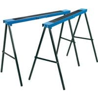 Blue Draper fold down trestles with black non-slip tops and sturdy black metal legs, 1000 x 800mm.