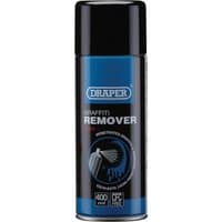 Black and blue Draper Penetrating Graffiti Remover spray can, 400ml, with protective formula label.