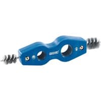 Blue Draper pipe cleaner and deburrer with dual metal brushes and ergonomic handle.