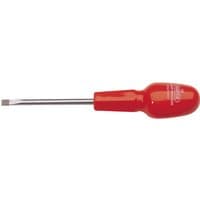 Red-handled Draper screwdriver with flared tip and 75mm metal shaft.