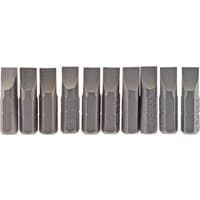 Pack of 10 Draper plain slot insert bits, 6.5mm, 1/4" hex, 25mm long, metallic finish, uniform design.
